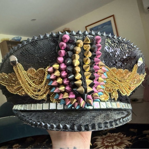 Embellished Black and Gold Hat festival edm bm headpiece headdress captain hat main image 5